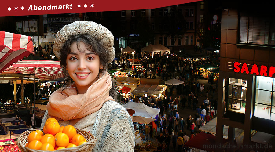 Abendmarkt mit Markthändlerin beim Mondscheinmarkt in Neunkirchen